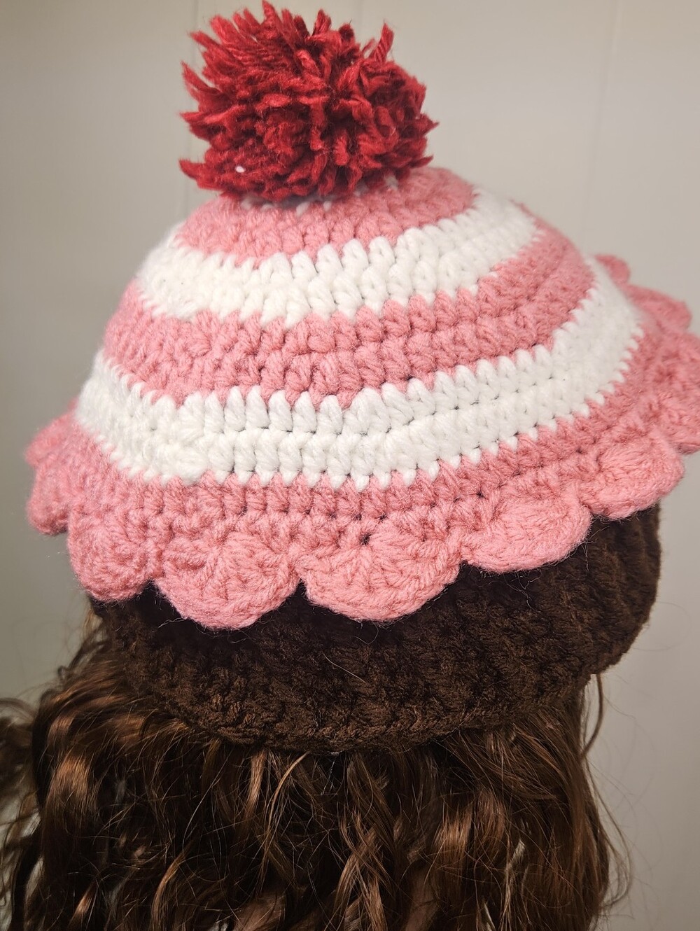 Adult-size Crocheted Cupcake Hat with Brown Base